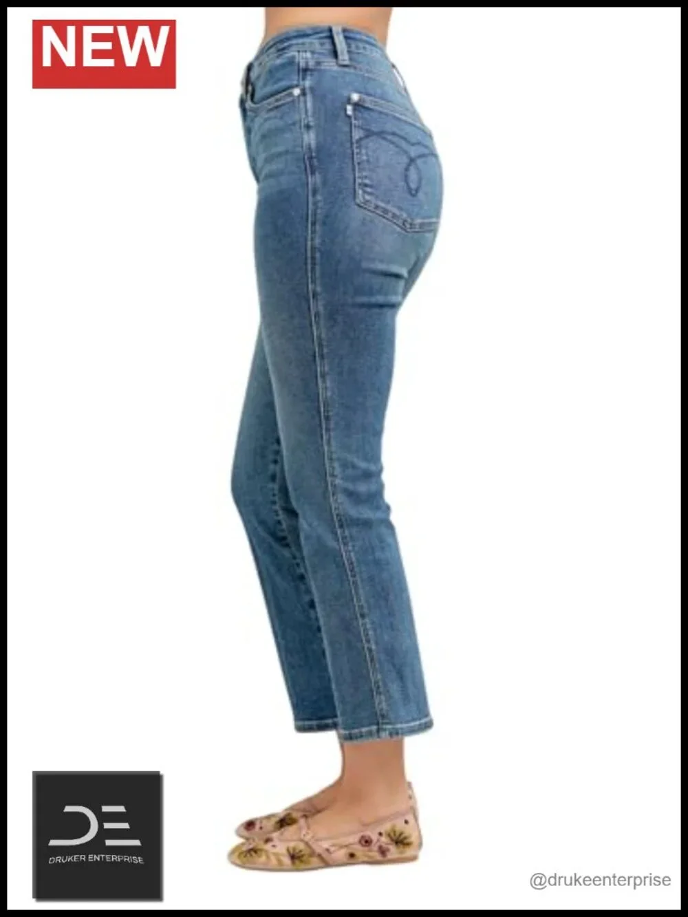 High Rise Vintage Wash Kick Flare Jeans with Stretch Denim, Ankle Length